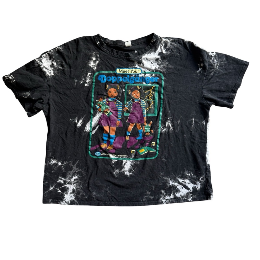 Romwe T Shirt Adult XL Doppelganger Black Tie Dye Creppy Twin Shirt 100% Cotton